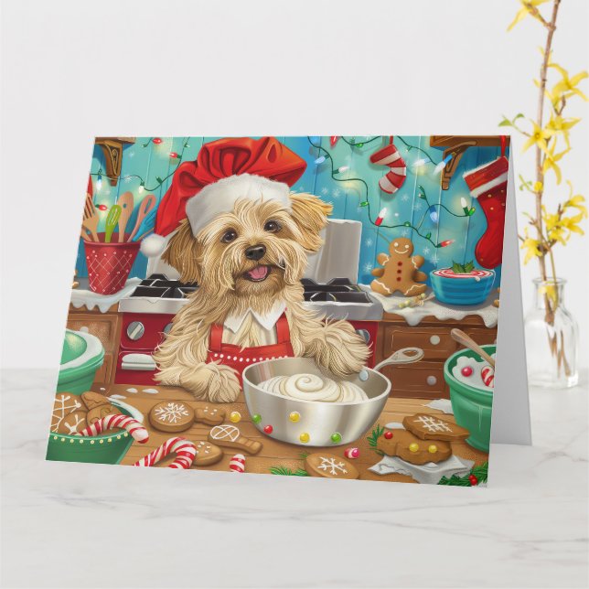 Carte Dandie Dinmont Terrier Cuisine de Noël (Fleur jaune)