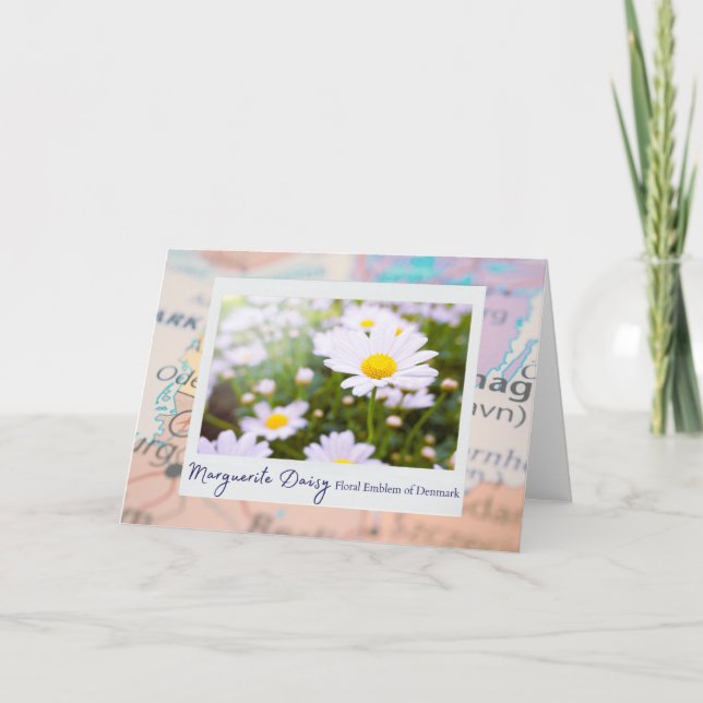Carte Danemark Marguerite Daisy Emblème floral sur la ca (Devant)