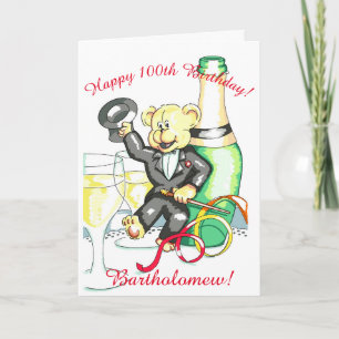 Carte d'anniversaire 100 ans avec ours en peluche