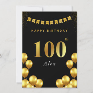 Carte d'anniversaire 100 ans Ballons noirs et doré