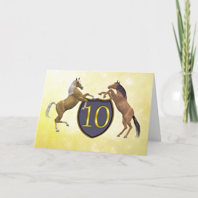 Carte d'anniversaire 10 ans avec chevaux d'élevage (Devant)