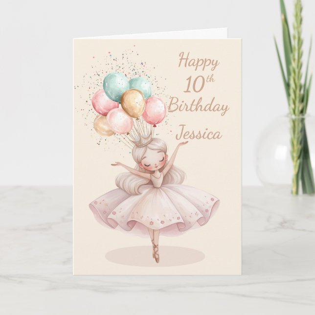 Carte d'anniversaire 10 ans Ballerine Blanche et B (Devant)