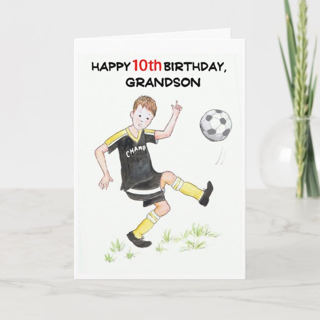 Carte d'anniversaire 10e pour un petit-fils - Foot (Devant)