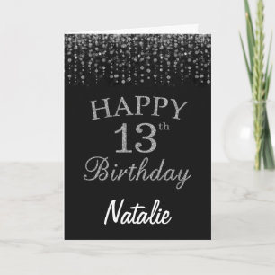 Carte d'anniversaire 13 ans paillettes noires et a