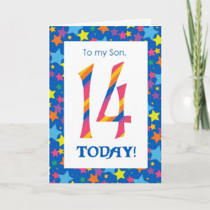 Carte d'anniversaire 14e pour Son, Stripes et Star