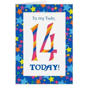 Carte d'anniversaire 14e pour Twin, Stripes et Sta