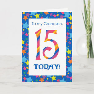 Carte d'anniversaire 15e pour Grandson, Stripes et