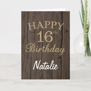 Carte d'anniversaire 16 ans Brun Rustique et Paill