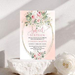 Carte d'anniversaire 16 ans Chic Blush Roses Or Fl