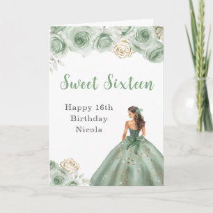 Carte d'anniversaire 16 ans Princesse en robe vert