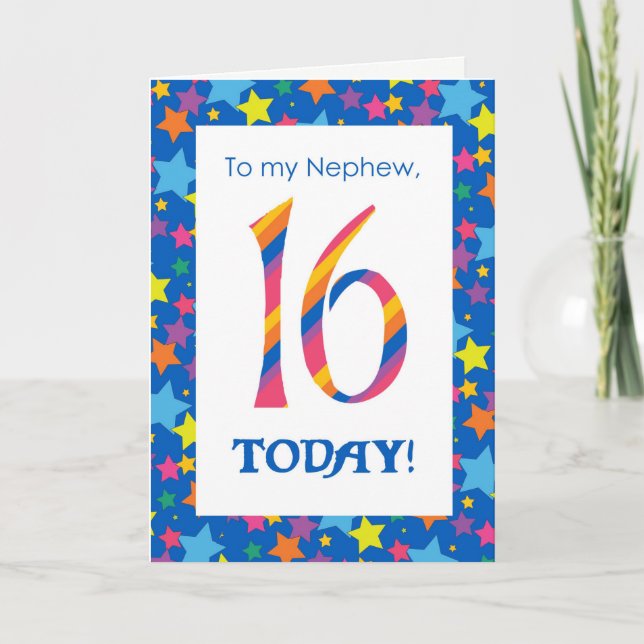 Carte d'anniversaire 16e pour Nephew, Stripes et S (Devant)