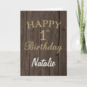 Carte d'anniversaire 1 an Marron Rustique et Paill