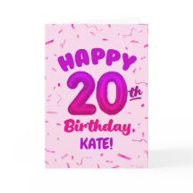 Carte d'anniversaire 20 ans avec nom personnalisé