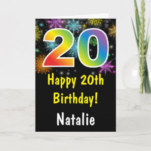 Carte d'anniversaire 20 ans Feu d'artifice Arc-en-