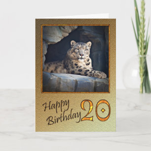 Carte d'anniversaire 20 avec un léopard des neiges