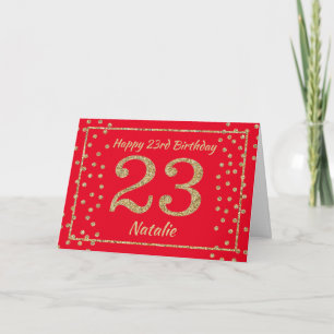 Carte d'anniversaire 23 ans avec confettis rouges