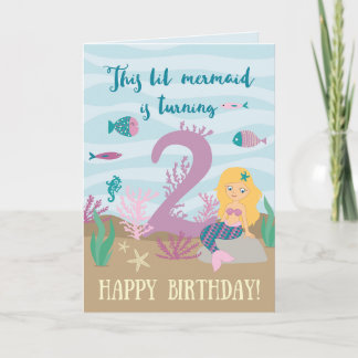 Carte d'anniversaire 2 ans de petite sirène mignon