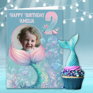 Carte d'anniversaire 2 ans Mermaid Tail avec une p