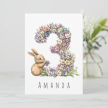 Carte d'anniversaire 3 ans Lapin Floral