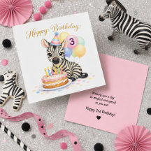 Carte d'anniversaire 3 ans pour filles - Joli zèbr