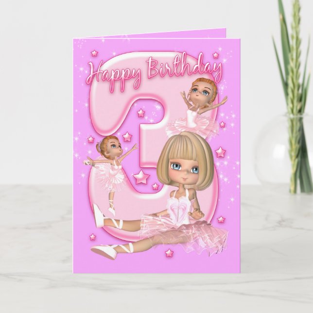 Carte d'anniversaire 3ème avec Ballerina mignonne (Devant)