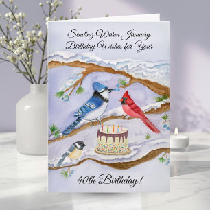 Carte d'anniversaire 40 ans oiseaux de jardin aqua
