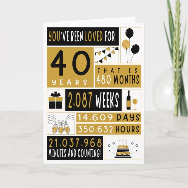 Carte d'anniversaire 40e, Carte de voeux, 40 ans (Devant)