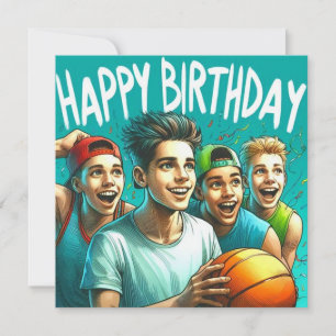 CARTE D'ANNIVERSAIRE ~ 4 Adolescents Jouant Au Bas