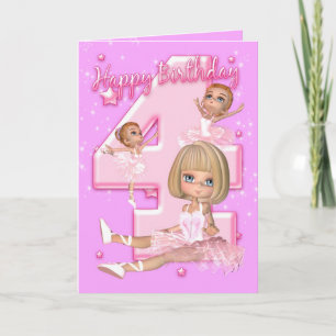 Carte d'anniversaire 4 avec Ballerina mignonne