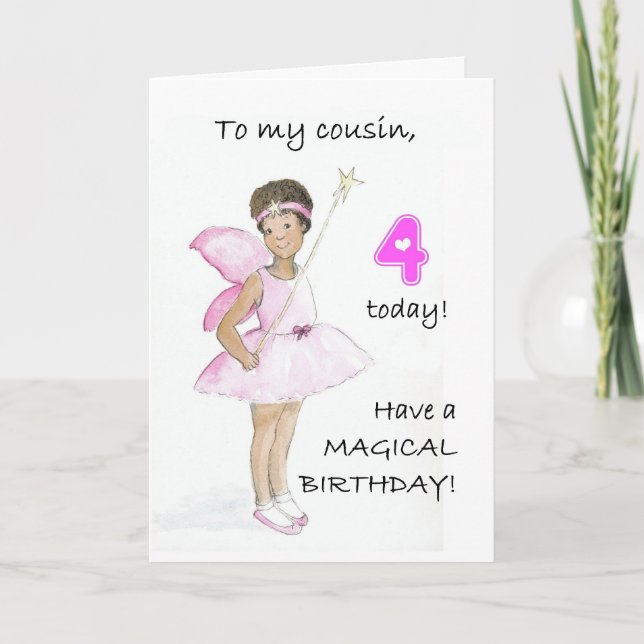 Carte d'anniversaire 4 pour un Cousin - Fée noire (Devant)