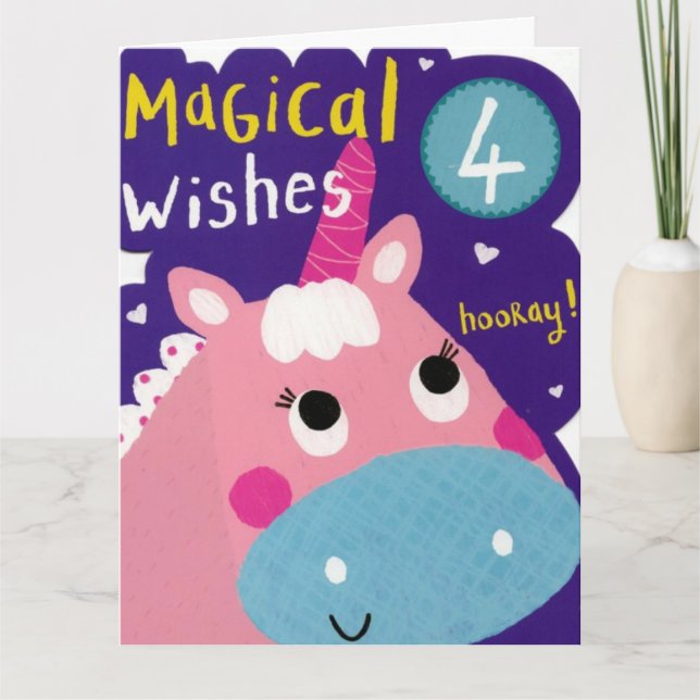 Carte d'anniversaire 4 - Unicorne rose/bleu (Devant)