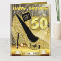 Carte d'anniversaire 50 ans personnalisée en or