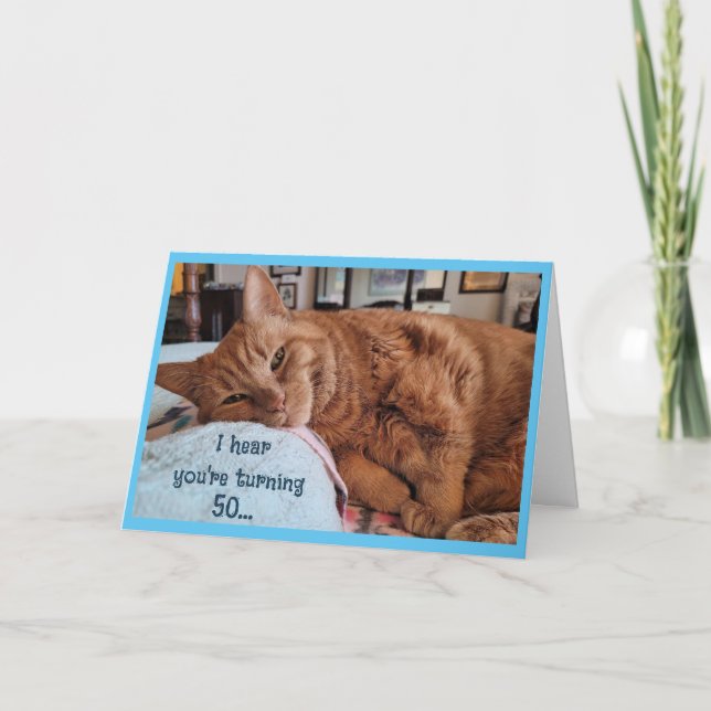 Carte d'anniversaire 50e avec chat Napping (Devant)