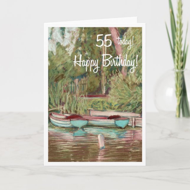 Carte d'anniversaire 55e - bateaux bleus (Devant)