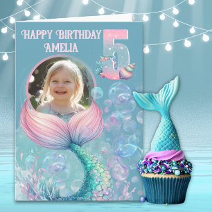 Carte d'anniversaire 5 ans Queue de Sirène avec 1
