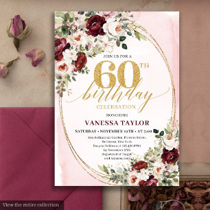Carte d'anniversaire 60 ans aquarelle boho rose bu