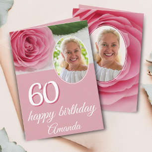 Carte d'anniversaire 60 ans avec photo de fleur ro