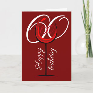Carte d'anniversaire 60 ans Verre à Vin Rouge Mode