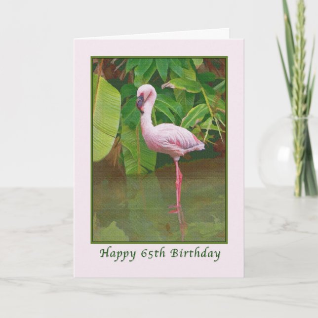 Carte d'anniversaire 65e avec Flamant rose rose (Devant)