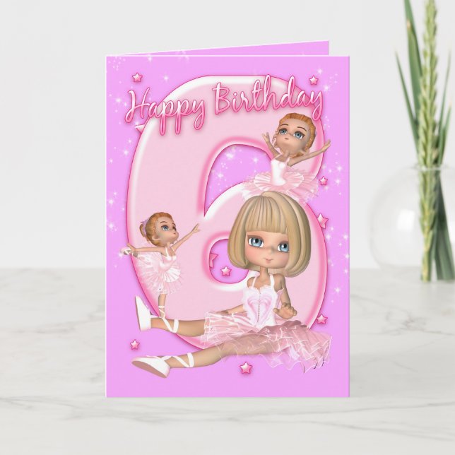 Carte d'anniversaire 6e avec Ballerina mignonne (Devant)