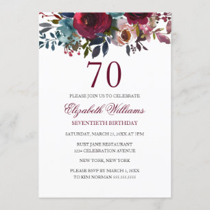Carte d'anniversaire 70 ans aquarelle florale roug