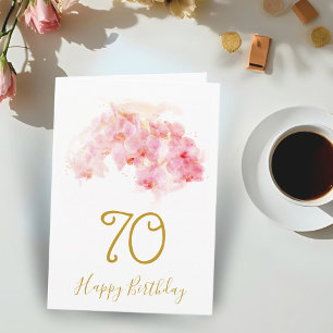 Carte d'anniversaire 70 ans Fleur Orchidée Rose Aq