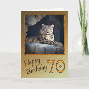 Carte d'anniversaire 70e avec un léopard des neige