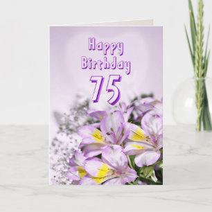 Carte d'anniversaire 75e avec fleurs de lys alstro