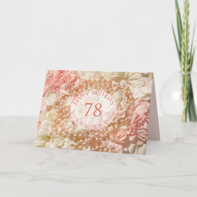 Carte d'anniversaire 78 ans pour soeur, perles et  (Devant)