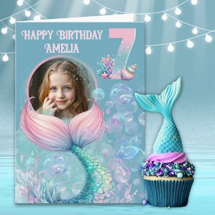 Carte d'anniversaire 7 ans Mermaid Tail avec une p