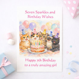 Carte d'anniversaire 7 ans pour filles Fête féline