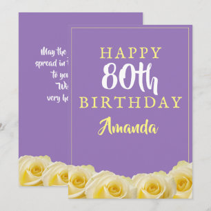 Carte d'anniversaire 80 ans Fleur de Rose Jaune Fl