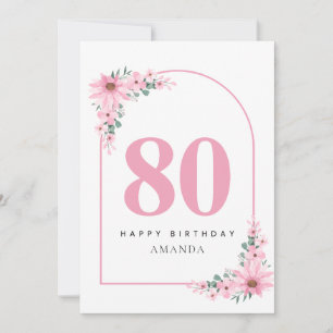 Carte d'anniversaire 80 ans pour femmes Fleur rose