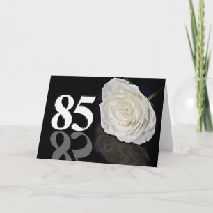 Carte d'anniversaire 85e avec une rose blanche cla